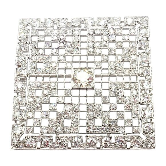 Vintage Estate Art Deco Platinum 5ctw Diamond Square Pin Brooch - Picture 10 of 10